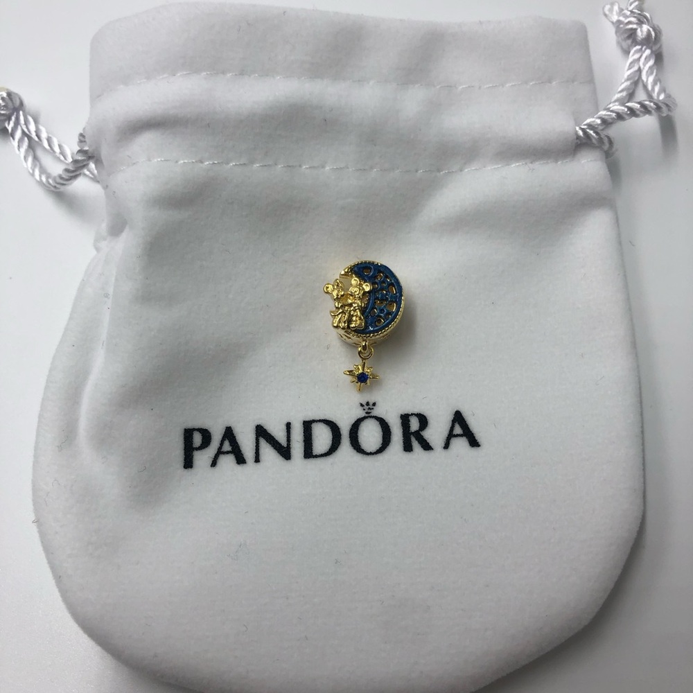 Pandora Gold & Blue Moon with Star Dangle Brooch